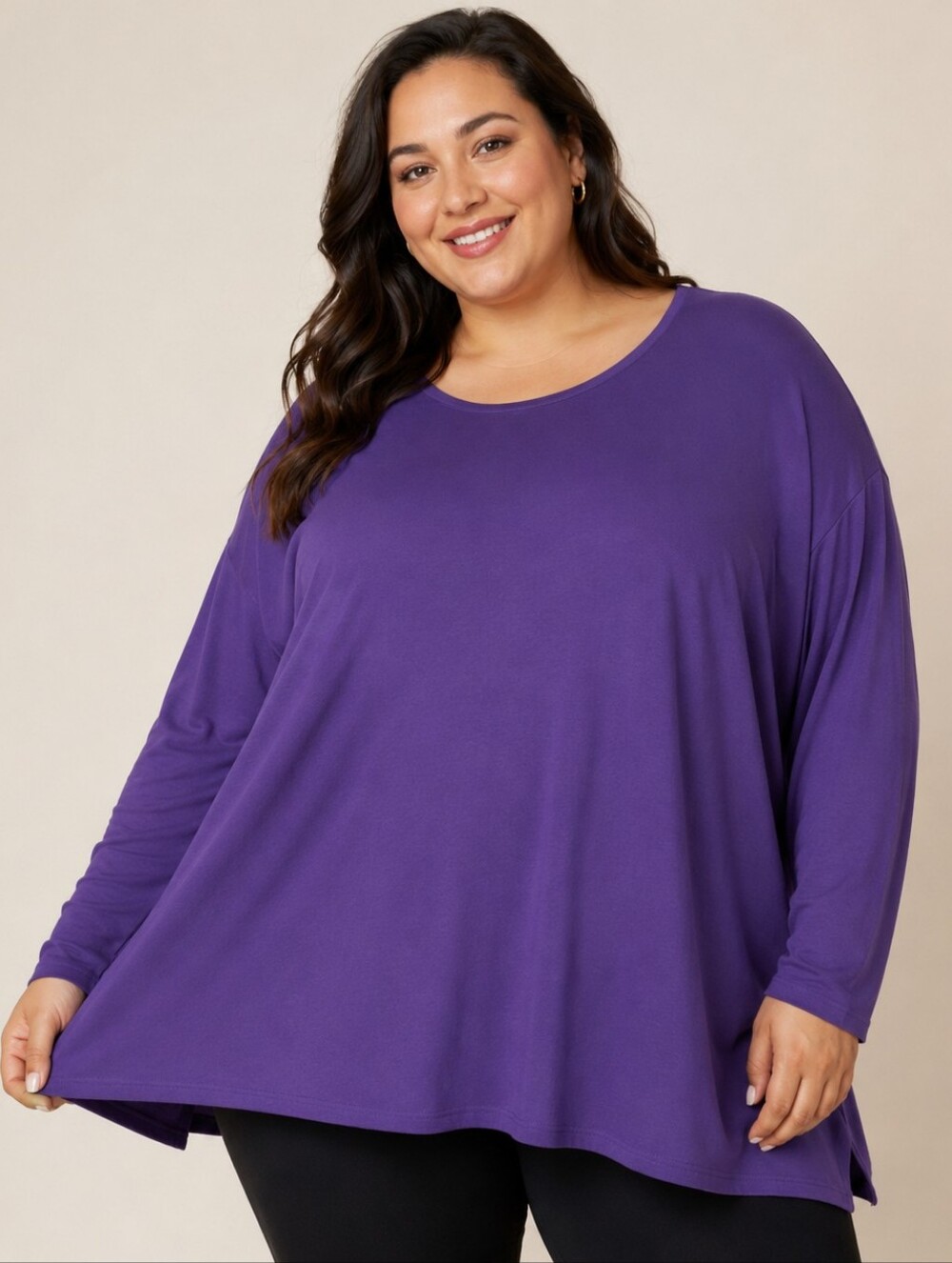 Lane Bryant Relaxed Long-Sleeve Top in Purple